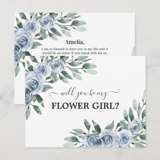 Wordt je mijn Bloemenmeisje Stusty Blue Roos Flora Briefkaart (Voorkant / Achterkant)