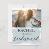 Wordt je mijn bruidsmeisje moderne foto blauw? (Voorkant)