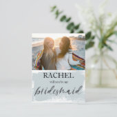 Wordt je mijn bruidsmeisje moderne foto blauw? (Staand voorkant)