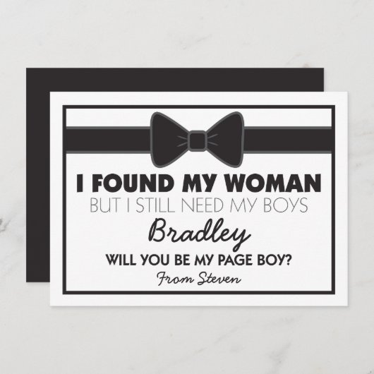 Wordt je mijn Page Boy Black/White Bow Stropdas? Kaart (Voorkant / Achterkant)