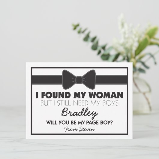 Wordt je mijn Page Boy Black/White Bow Stropdas? Kaart (Staand voorkant)