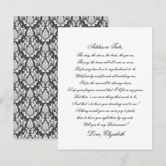 Wordt jij mijn Birdesmaid Script Poem Kaart? (Voorkant / Achterkant)