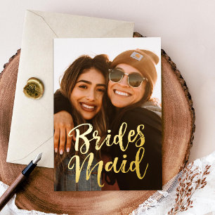 Wordt jij mijn Bridesmaid foto? Folie Uitnodiging