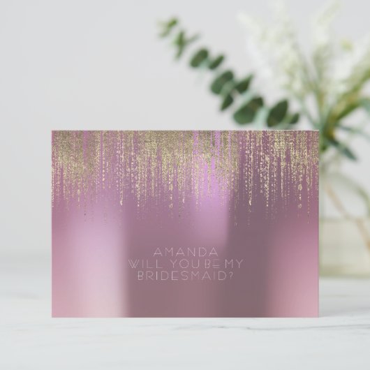 Wordt jij mijn Bridesmaid Golden Rain Lila Mauve? Kaart (Staand voorkant)