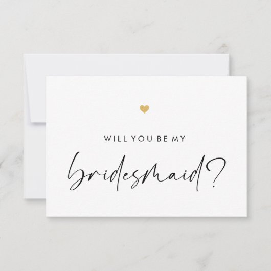 Wordt jij mijn Bridesmaid Modern Script Gold Heart Kaart (Voorkant)
