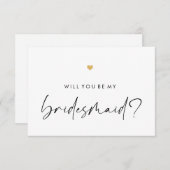 Wordt jij mijn Bridesmaid Modern Script Gold Heart Kaart (Voorkant / Achterkant)
