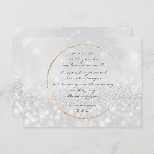 Wordt jij mijn Bridesmaid Silver Grey Glitter? Uitnodiging Briefkaart (Voorkant / Achterkant)