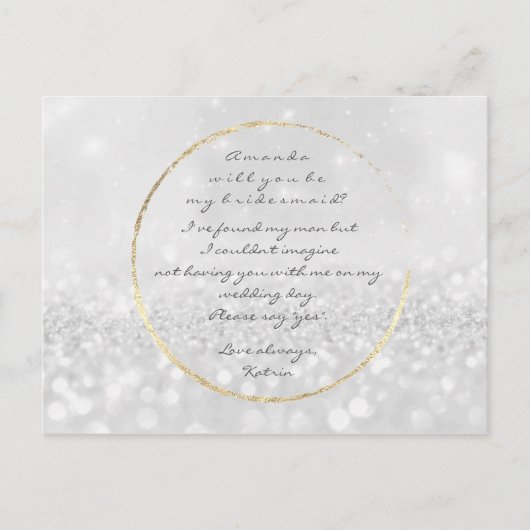 Wordt jij mijn Bridesmaid Silver Grey Glitter? Uitnodiging Briefkaart (Voorkant)