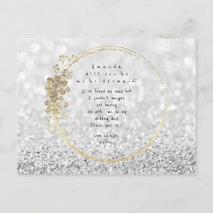 Wordt jij mijn Bridesmaid Silver Grey Glitter? Uitnodiging Briefkaart
