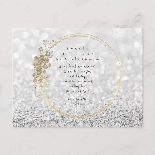 Wordt jij mijn Bridesmaid Silver Grey Glitter? Uitnodiging Briefkaart (Voorkant)