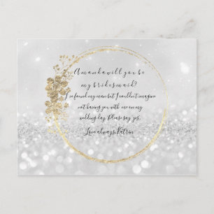 Wordt jij mijn Bridesmaid Silver Grey Glitter? Uitnodiging Briefkaart