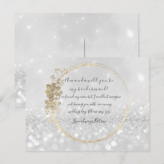 Wordt jij mijn Bridesmaid Silver Grey Glitter? Uitnodiging Briefkaart (Voorkant / Achterkant)