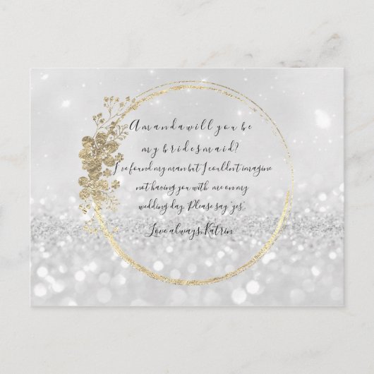 Wordt jij mijn Bridesmaid Silver Grey Glitter? Uitnodiging Briefkaart (Voorkant)
