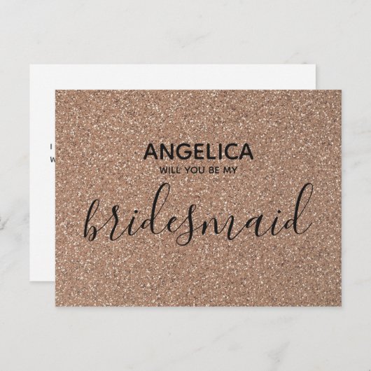 Wordt jij mijn bruidmaid Roos Gold Glitter Script? Uitnodiging Briefkaart (Voorkant / Achterkant)