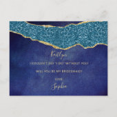 Wordt jij mijn bruidsmeisje Navy Blue en Gold Agat Uitnodiging Briefkaart (Achterkant)