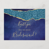 Wordt jij mijn bruidsmeisje Navy Blue en Gold Agat Uitnodiging Briefkaart (Voorkant)