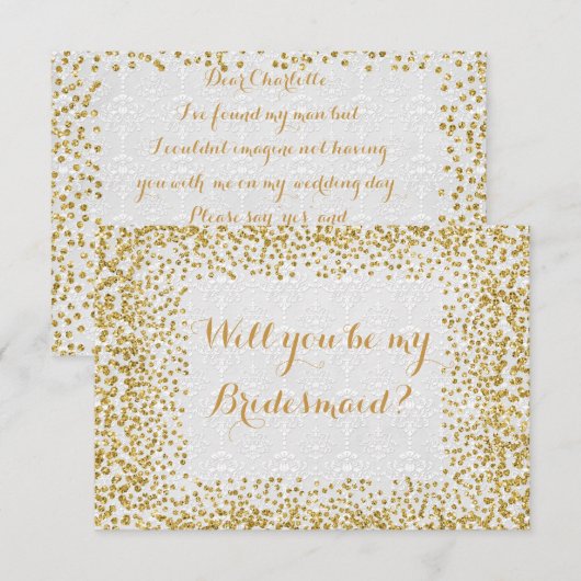 Wordt jij mijn bruidwitte goudConfetti? Kaart (Voorkant / Achterkant)