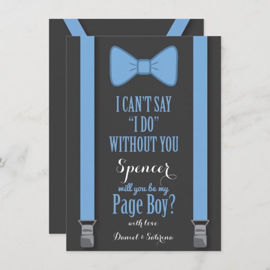 Wordt jij mijn Page Boy - Blue Stropdas Braces Kaart (Voorkant / Achterkant)