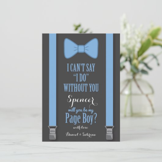 Wordt jij mijn Page Boy - Blue Stropdas Braces Kaart (Staand voorkant)