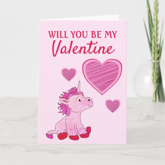 Wordt jij mijn Valentijn Unicorn Valentijn Dag? Feestdagen Kaart (Voorkant)