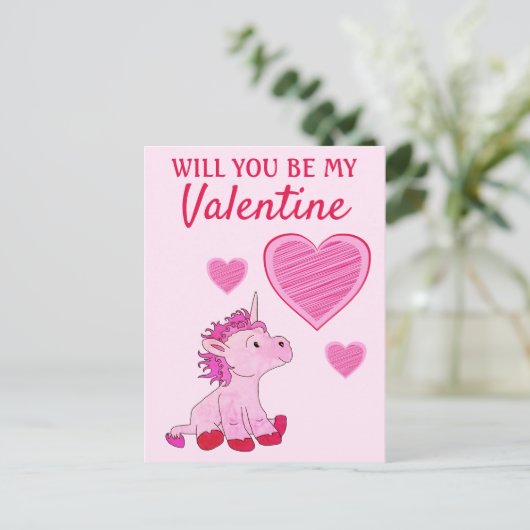 Wordt jij mijn Valentijn Unicorn Valentijn Dag? Feestdagenkaart (Staand voorkant)