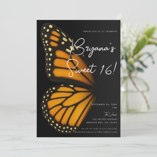 Wordt Mariposa Monarch Butterfly Sweet 16 Kaart (Staand voorkant)