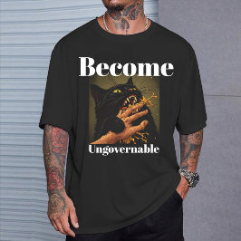  "Wordt onbestuurbaar" Grappige zwarte kat bijt ha T-shirt