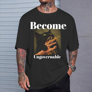 "Wordt onbestuurbaar" Grappige zwarte kat bijt ha T-shirt