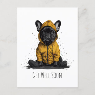 Wordt snel beter Franse Bulldog met Regenjas Briefkaart