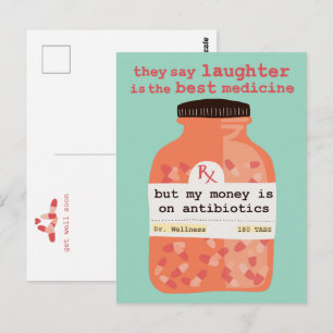 Wordt snel beter Lach vs Antibiotica Aangepast Briefkaart