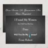 Wordt u mijn Groomsman Black Chalk Board BlueTie? Kaart (Voorkant / Achterkant)