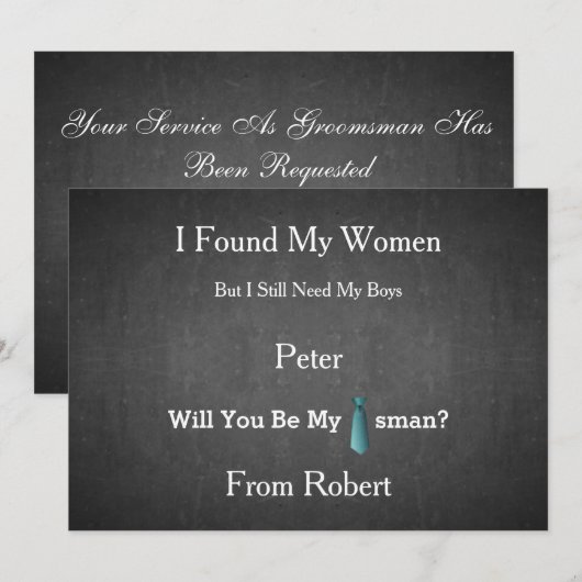 Wordt u mijn Groomsman Black Chalk Board BlueTie? Kaart (Voorkant / Achterkant)