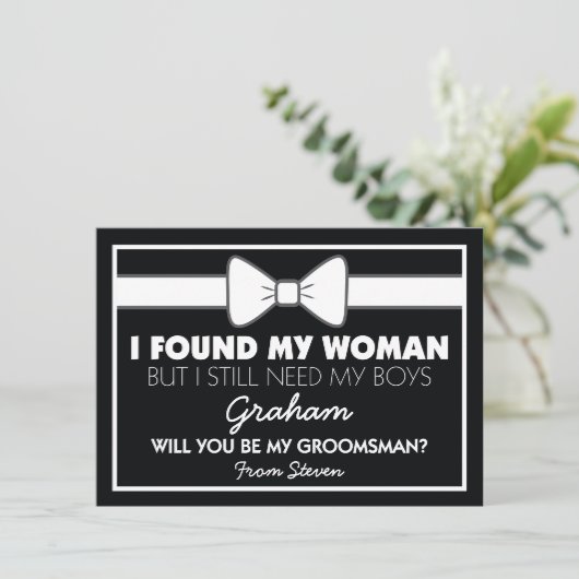 Wordt u mijn Groomsman Black/White Bow Stropdas? Kaart (Staand voorkant)