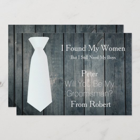 Wordt u mijn Groomsman wit Stropdas Wooden Invitat Kaart (Voorkant / Achterkant)