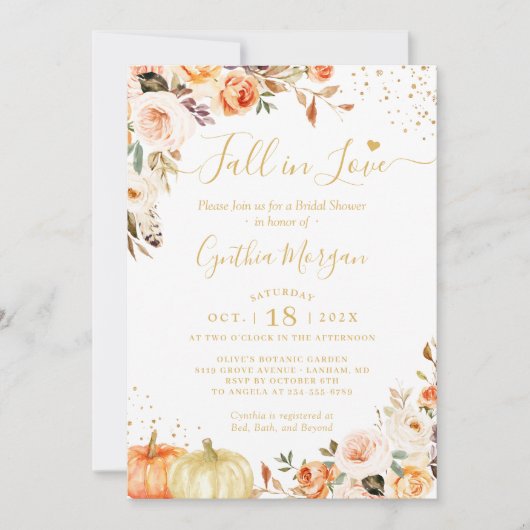 Wordt verliefd Herfst Goud Chic Bloemachtige Bruil Kaart (Voorkant)