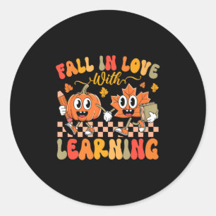 Wordt verliefd op leren Herfst Leraar Premium Ronde Sticker