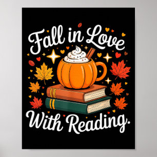 Wordt verliefd op lezen herfst pompoen mok boek poster