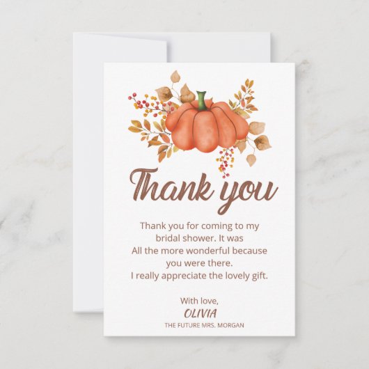 Wordt verliefd Pompoen Herfst Bruidsdiner  Bedankkaart (Voorkant)