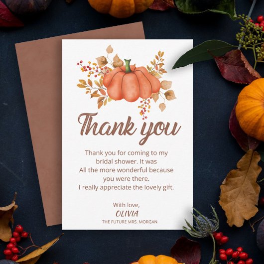 Wordt verliefd Pompoen Herfst Bruidsdiner  Bedankkaart