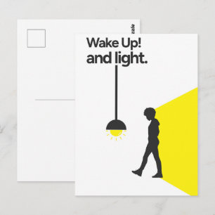 wordt wakker en licht aan briefkaart