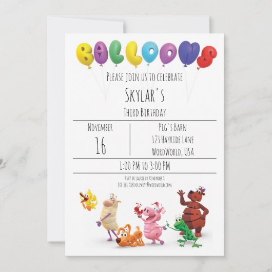 WordWorld Party uitnodigen Kaart (Voorkant)