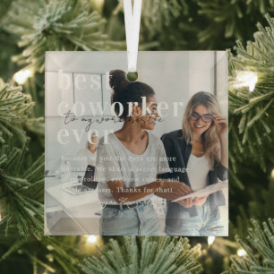 Work Bestie Citaat- en fotocowerkerenkaart Glas Ornament
