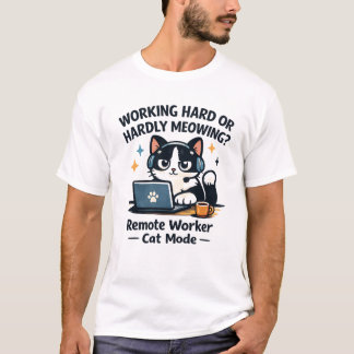 Work From Home Cat Funny Laptop Cartoon T-shirt