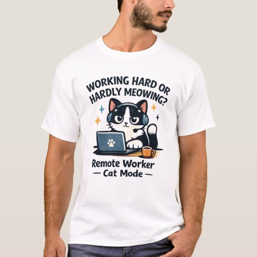Work From Home Cat Funny Laptop Cartoon T-shirt (Voorkant)