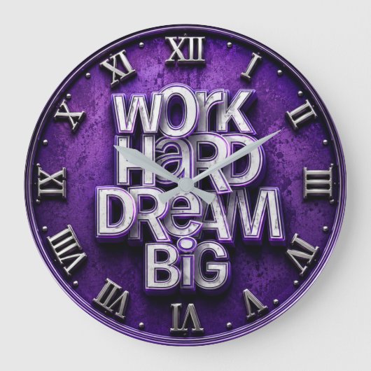 Work Hard Dream Big Office Purple Grote Klok (Voorkant)