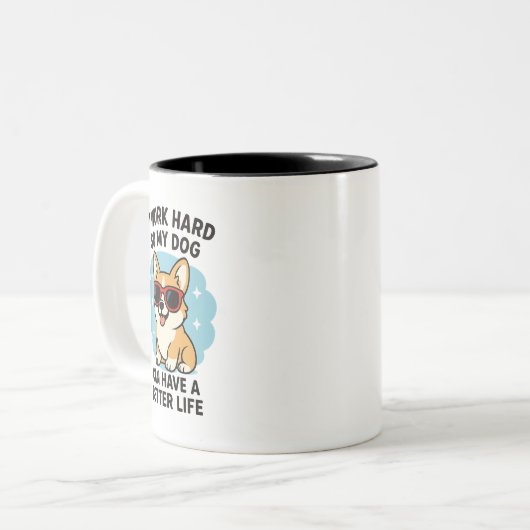 Work Hard For My Dog Tweekleurige Koffiemok (Voorkant links)