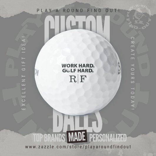 Work Hard Golf Hard Funny Typography Monogram Golfballen