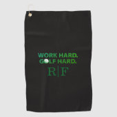 Work Hard Golf Hard Monogram Initial Retro Green Golfhanddoek (Voorkant)
