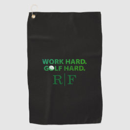 Work Hard Golf Hard Monogram Initial Retro Green Golfhanddoek