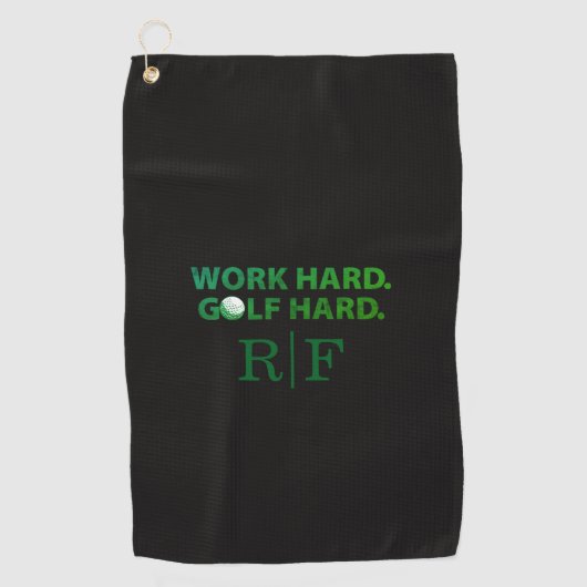 Work Hard Golf Hard Monogram Initial Retro Green Golfhanddoek (Voorkant)